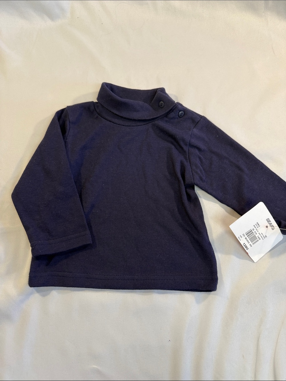 Sears - NWT vintage Children's Navy Button-Shoulder Turtleneck Long Sleeve Tee